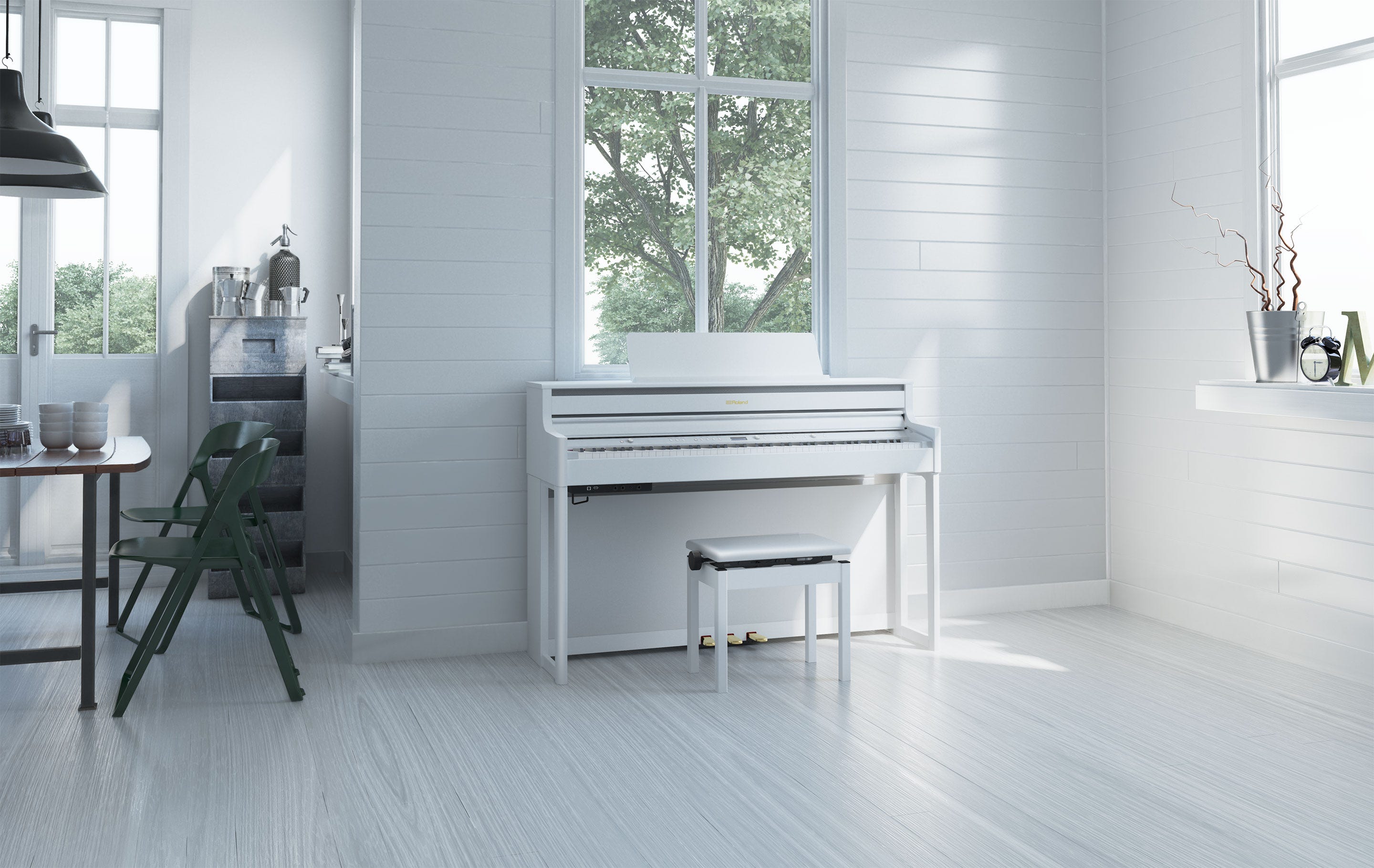 Roland HP704 SuperNatural Digital Piano w/matching bench - White