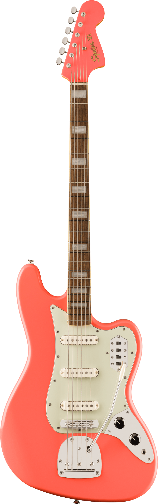 Squier FSR Classic Vibe Bass VI - Laurel Fingerboard - Mint Pickguard - Matching Headstock - Tahitian Coral