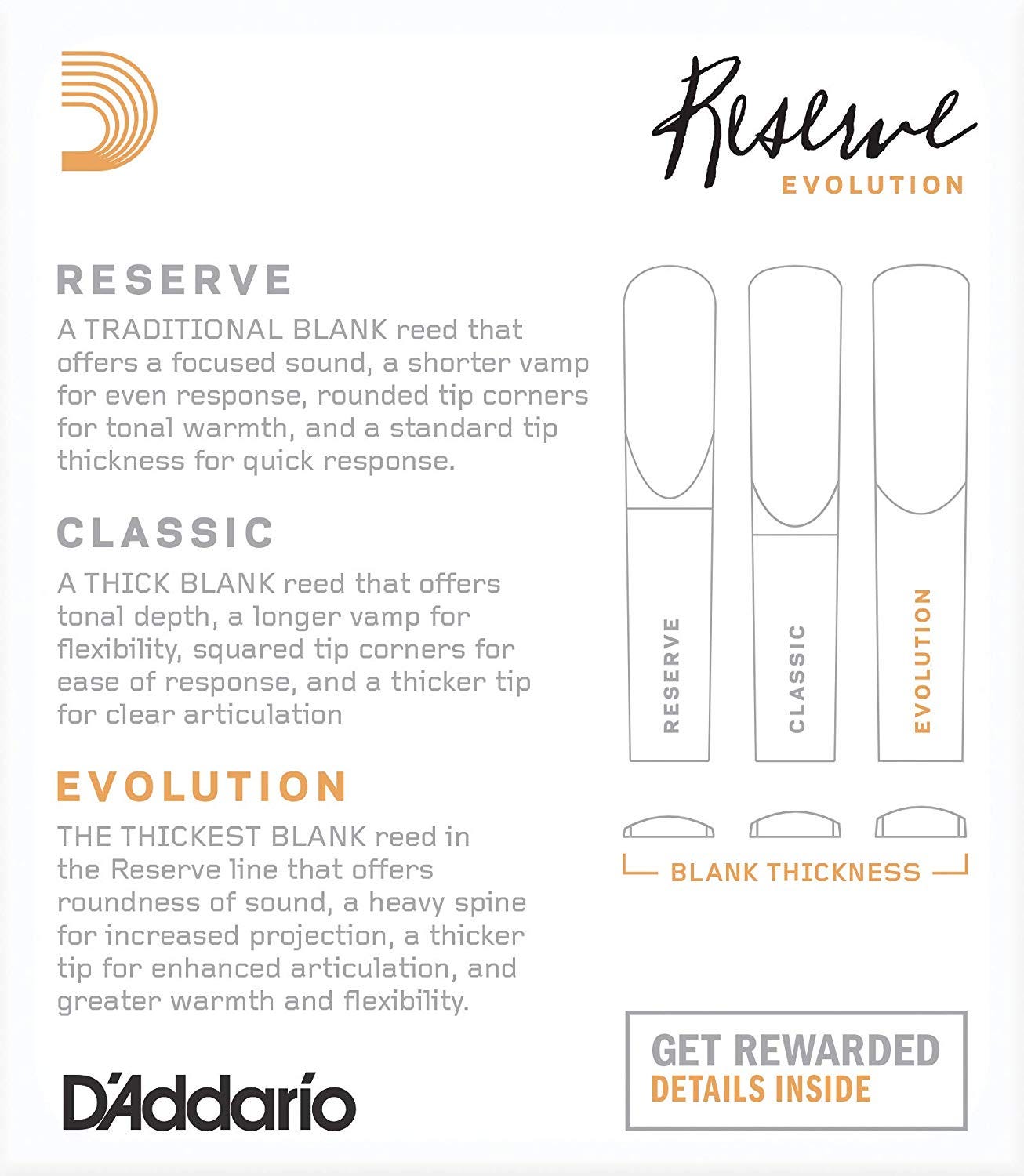 D'Addario Reserve Evolution Bb 3.5 Clarinet Reeds - BOX OF 10
