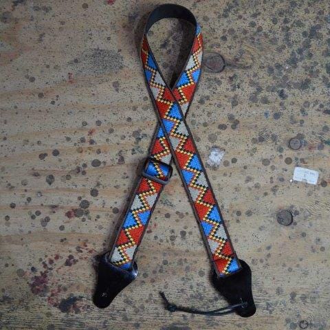 Colonial Leather Jacquard/Poly Ukulele Strap - Red/Yellow/Blue