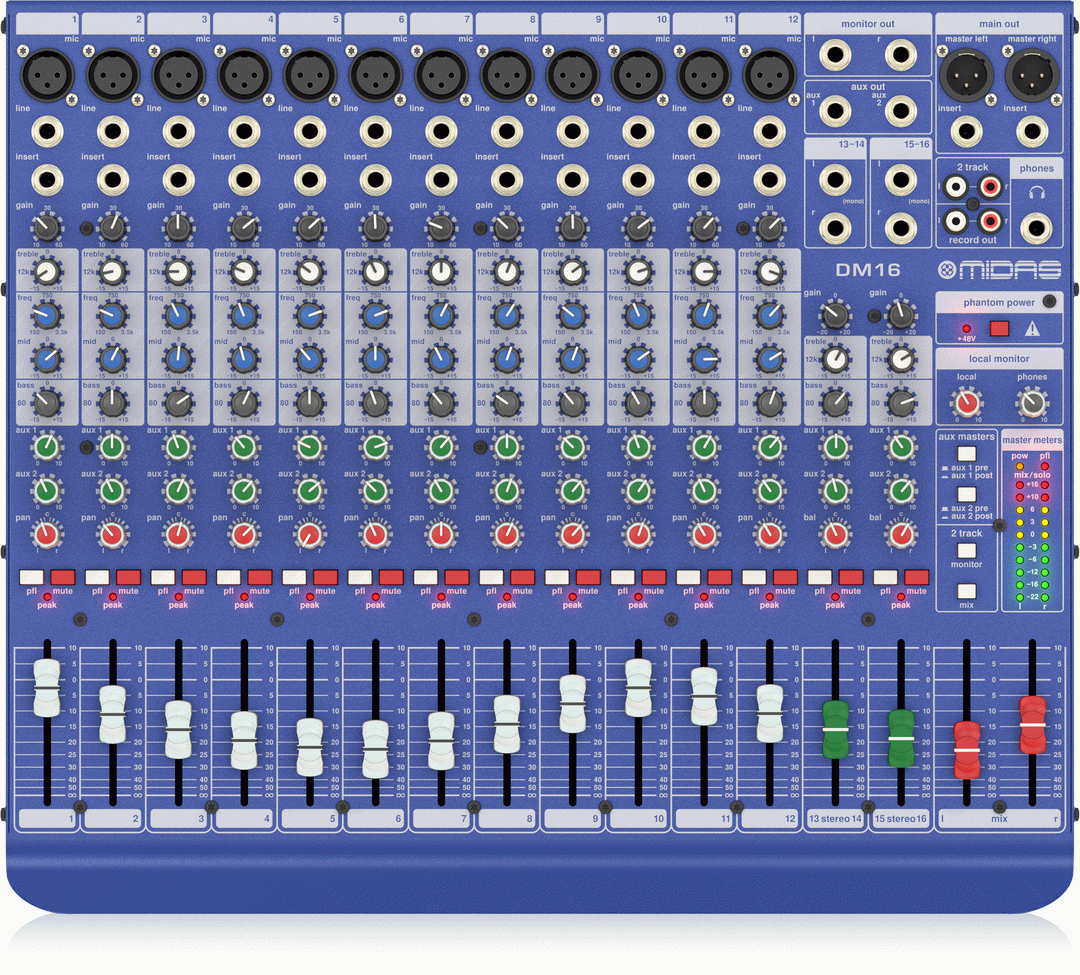 Midas DM16 16-Input Analogue Mixer w/ Midas Preamps