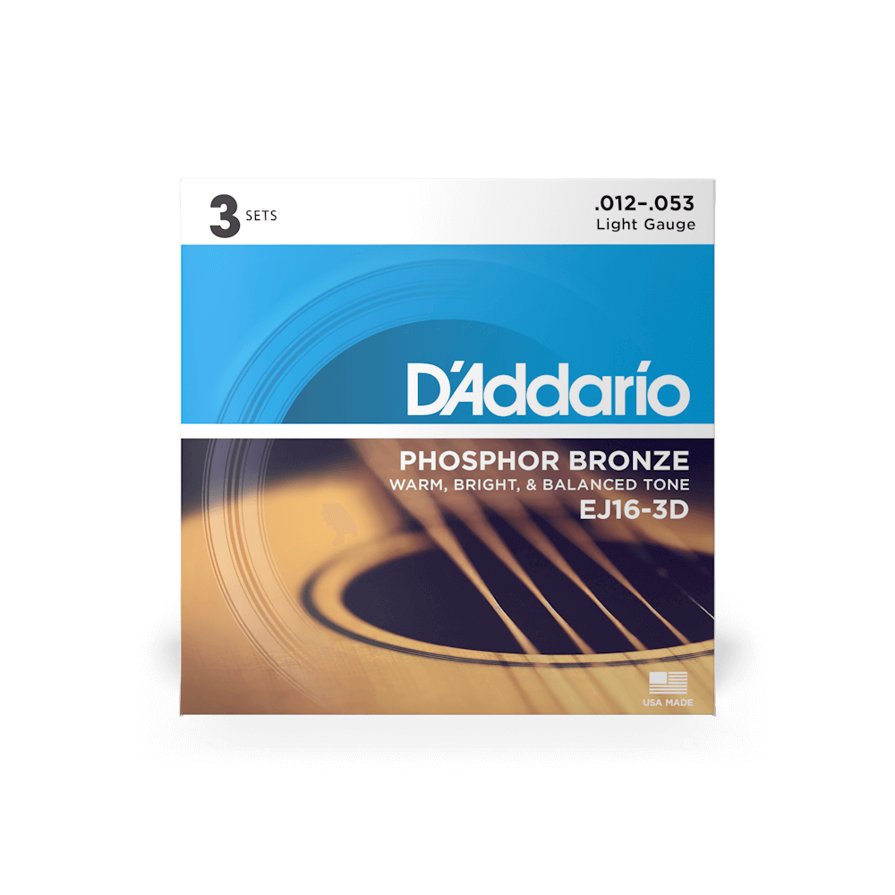 D'Addario EJ16-3D Acoustic Guitar Strings - 12-53 (3 pack)