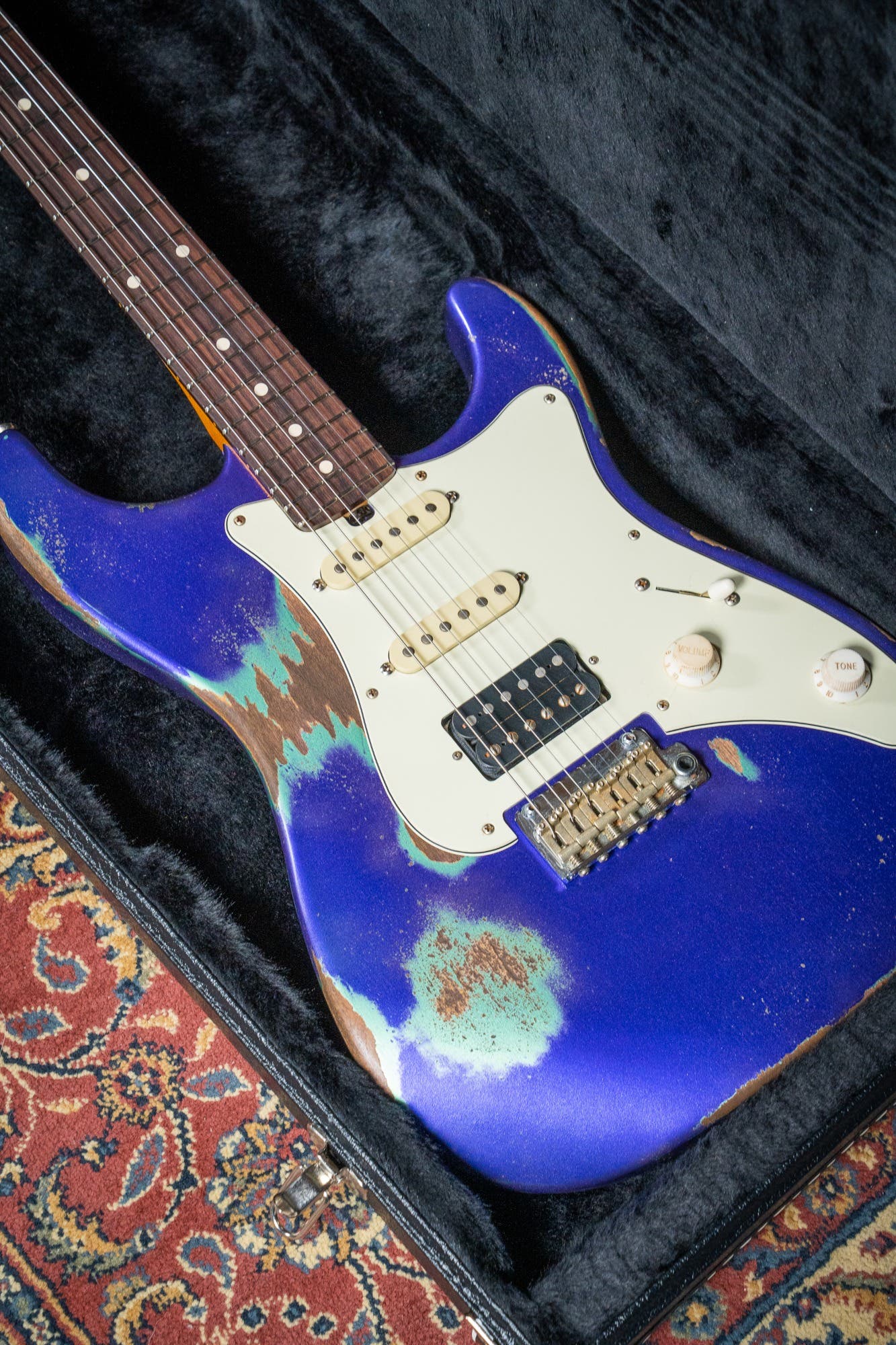 Friedman Vintage S HSS - Rosewood FB - Nitro Heavy Aged Purple Metallic Over Sage Green