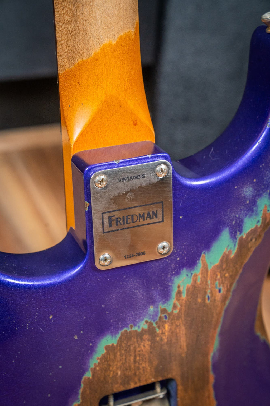 Friedman Vintage S HSS - Rosewood FB - Nitro Heavy Aged Purple Metallic Over Sage Green