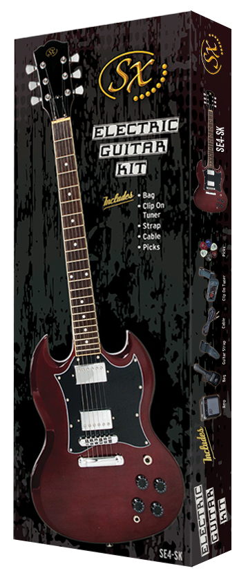 SX GTSE4SKB "SG" Style Electric Guitar w/Accessories - Black