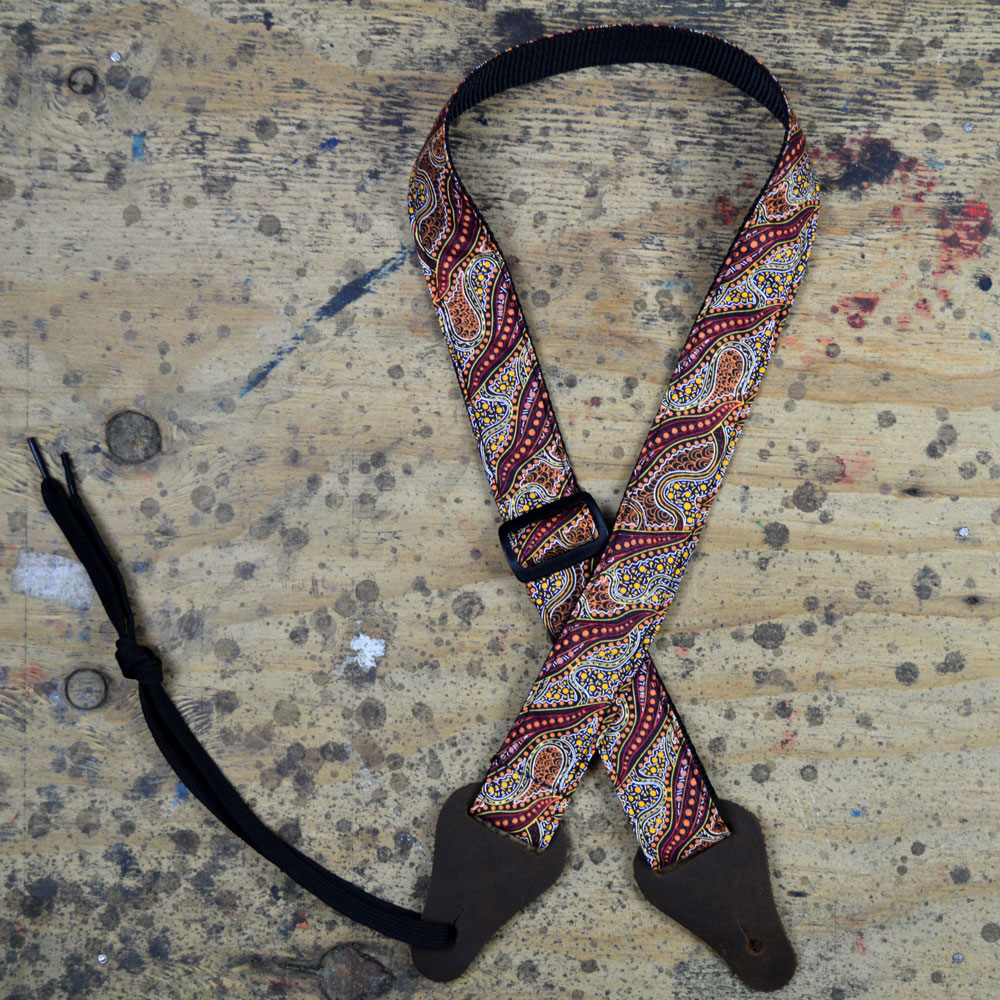 Colonial Leather Aboriginal Art Uke Strap - Women Collecting Water Brown