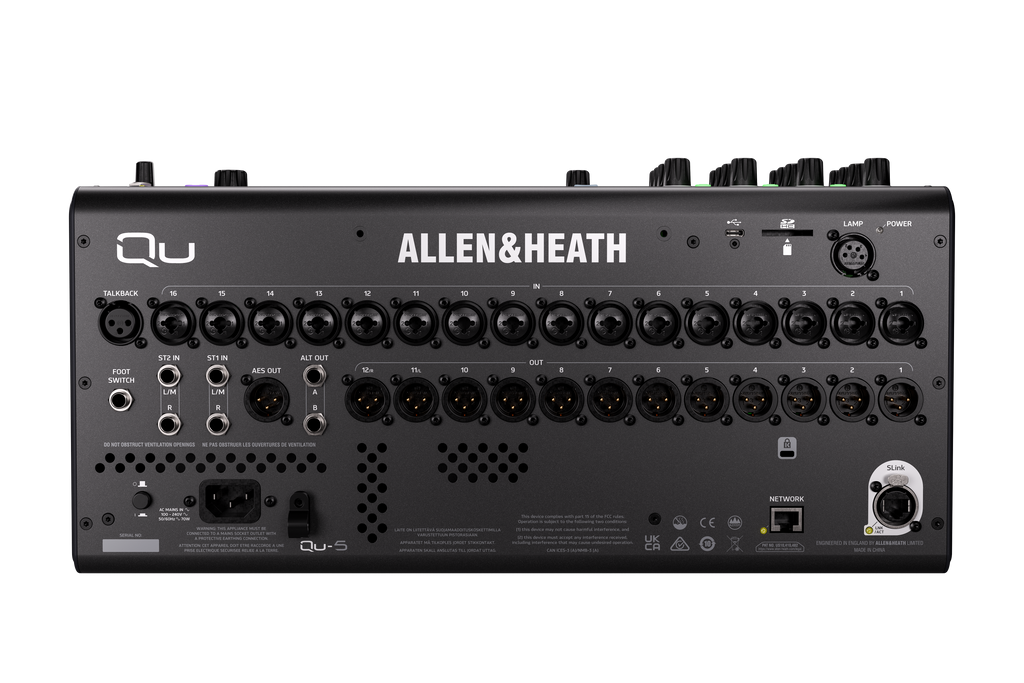 Allen and Heath Qu5 32ch 96kHz Mixer - 17 faders, 16/12 local I/O, 6FX, rackmountable