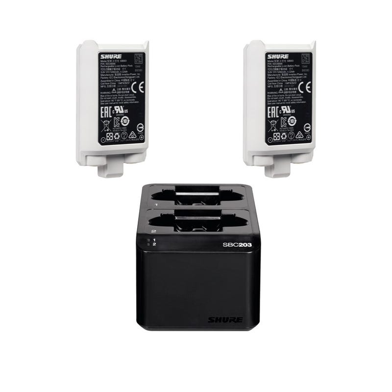 Shure Battery Li-ion Rechargeable for SLXD. 2 x Batteries and 1 x SBC203 Charger
