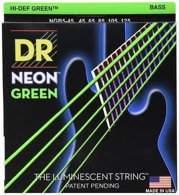DR Strings 'Neon' GREEN Bass 5-String Set - 45-125