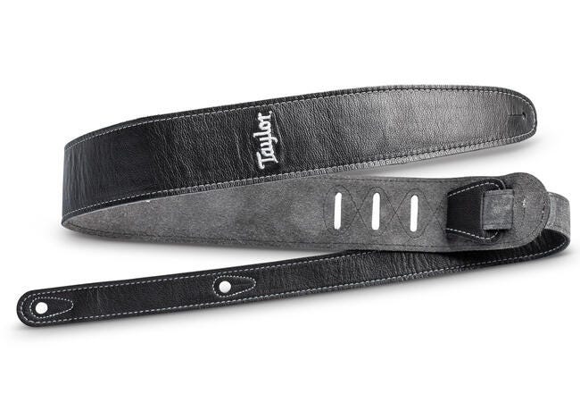 Taylor 2.5" Black Leather Guitar Strap - Black - Suede Back